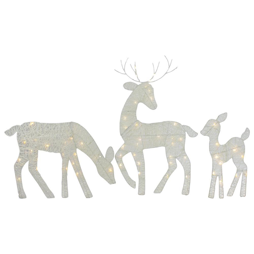 Set of 3 LED Lighted White Reindeer Family Outdoor Christmas Decorations 29". Picture 1