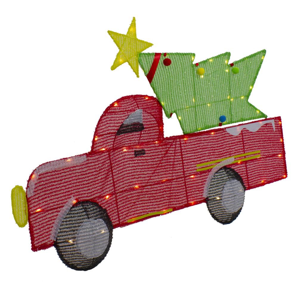 36" LED Lighted Red Truck with Christmas Tree Outdoor Decoration. Picture 4