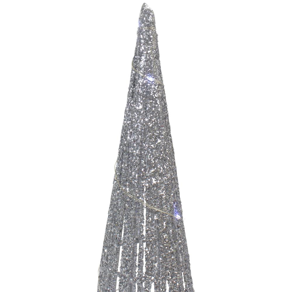 Set of 3 LED Lighted Silver Glitter Cone Tree Outdoor Christmas Decorations 23.5". Picture 5