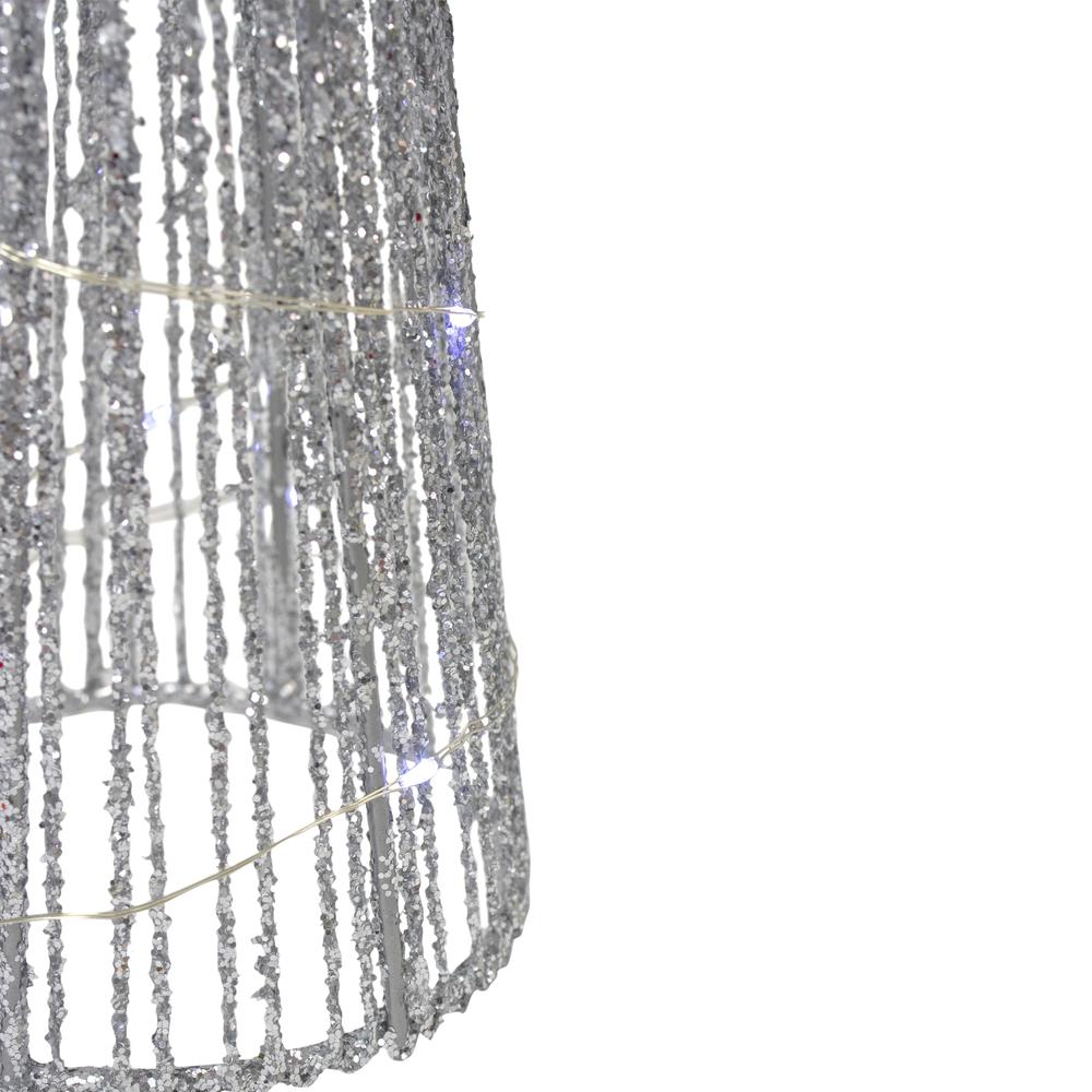 Set of 3 LED Lighted Silver Glitter Cone Tree Outdoor Christmas Decorations 23.5". Picture 4