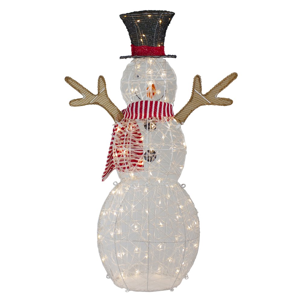 48" LED Lighted Snowman with Top Hat and Red Scarf Outdoor Christmas Decoration. Picture 6