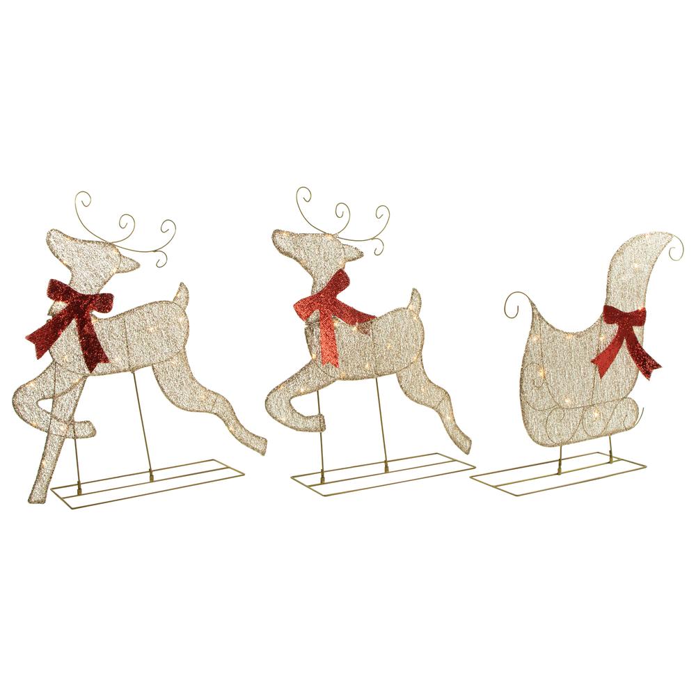 3pc LED Lighted Reindeer and Sleigh Outdoor Christmas Decoration. Picture 2