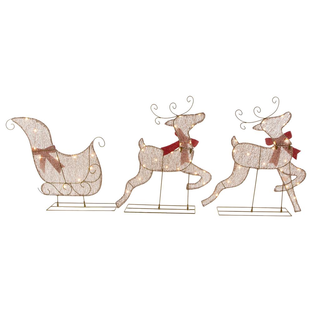 3pc LED Lighted Reindeer and Sleigh Outdoor Christmas Decoration. Picture 4