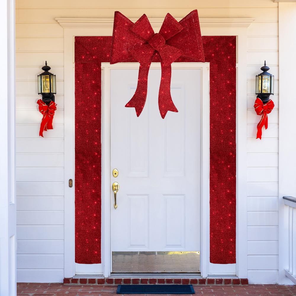 8' Red LED Lighted Christmas Doorway Arch Decoration with Bow. Picture 1