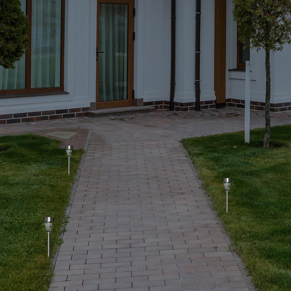 Set of 3 Red Mosaic Stained Glass Solar Powered LED Pathway Markers  15.5". Picture 2