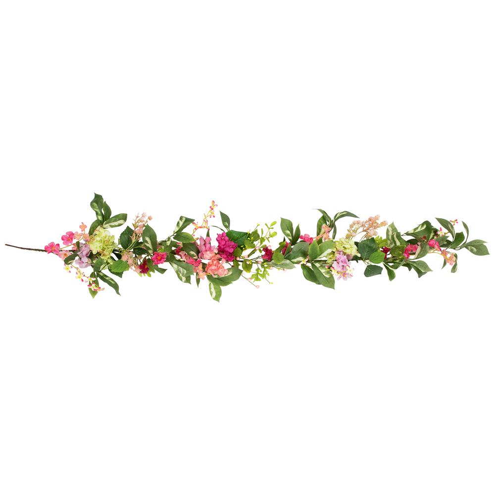 Leafy Hydrangea Artificial Floral Spring Garland - 5'  - Pink. Picture 1