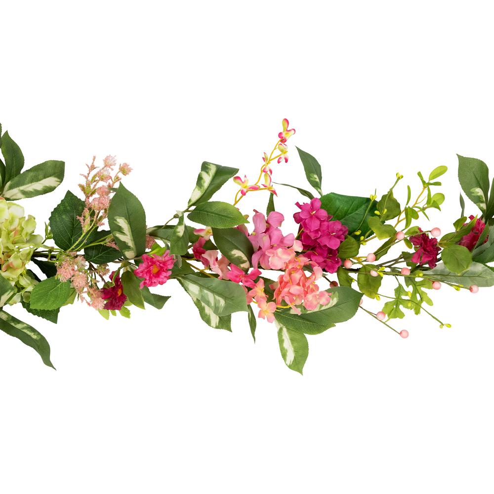 Leafy Hydrangea Artificial Floral Spring Garland - 5'  - Pink. Picture 2