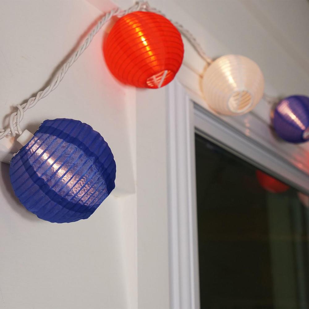10-Count Red and Blue Round Chinese Lantern String Lights  7.5ft White Wire. Picture 2