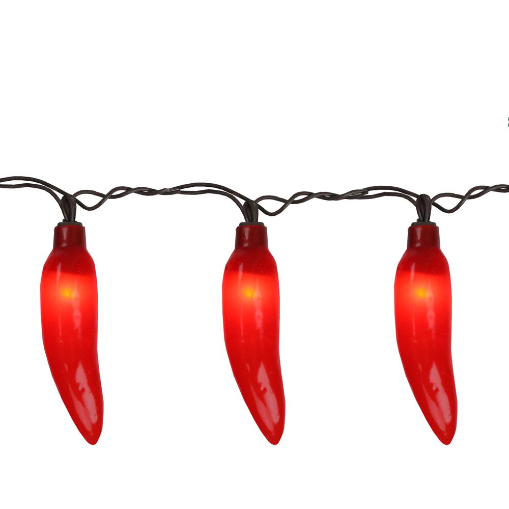 35-Count Orange Chili Pepper Patio String Light Set  22.5ft Brown Wire. Picture 1