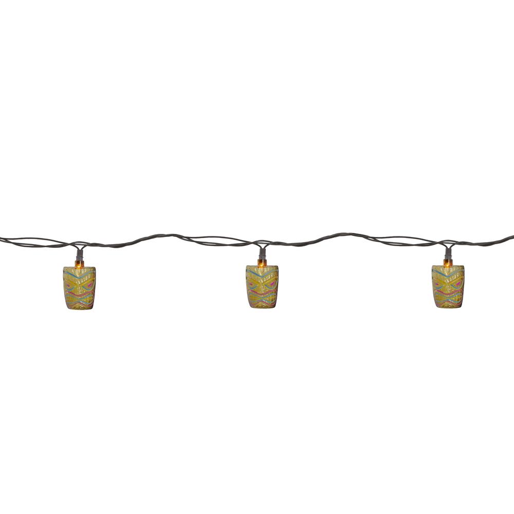 10-Count Brown Tiki Mask Patio String Lights - 7.25 ft Brown Wire. Picture 3