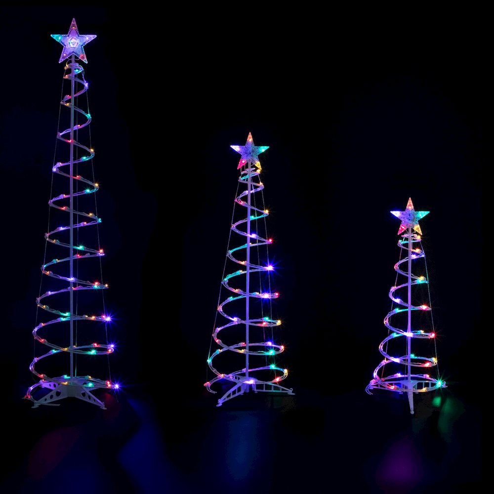 Set of 3 LED Lighted Multi-Color Outdoor Spiral Christmas Cone Trees 3'  4'  and 6'. Picture 2