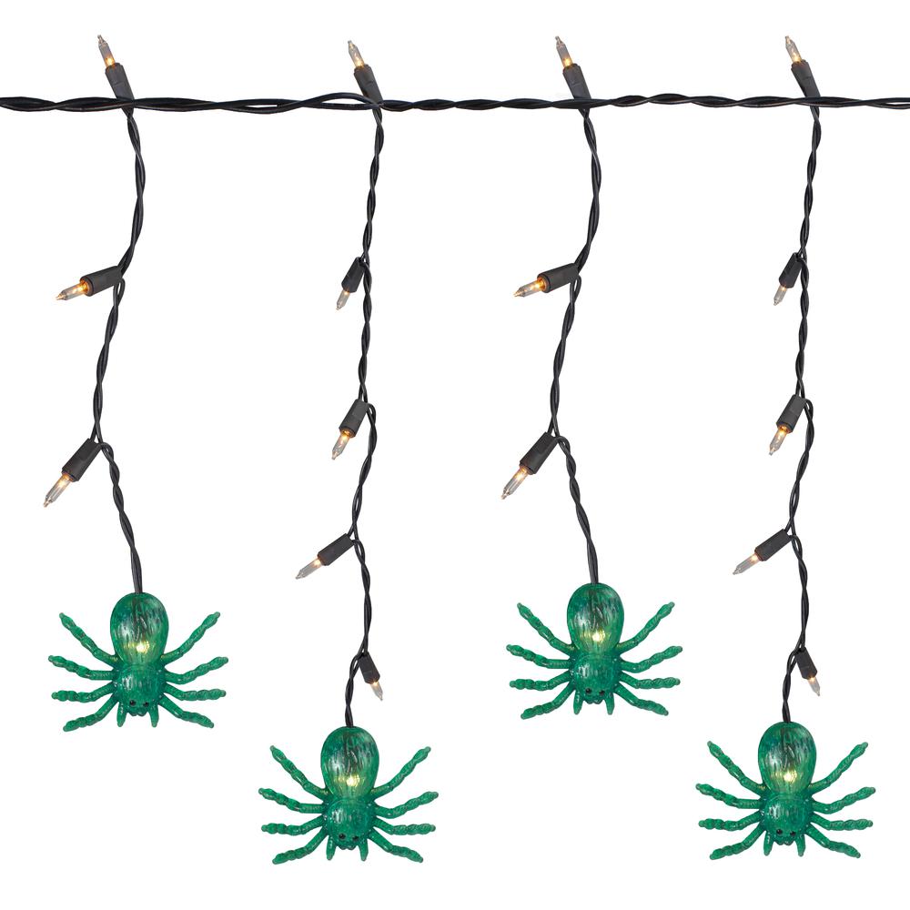 35ct Green Spider Halloween Icicle Lights- 3ft Black Wire. Picture 1