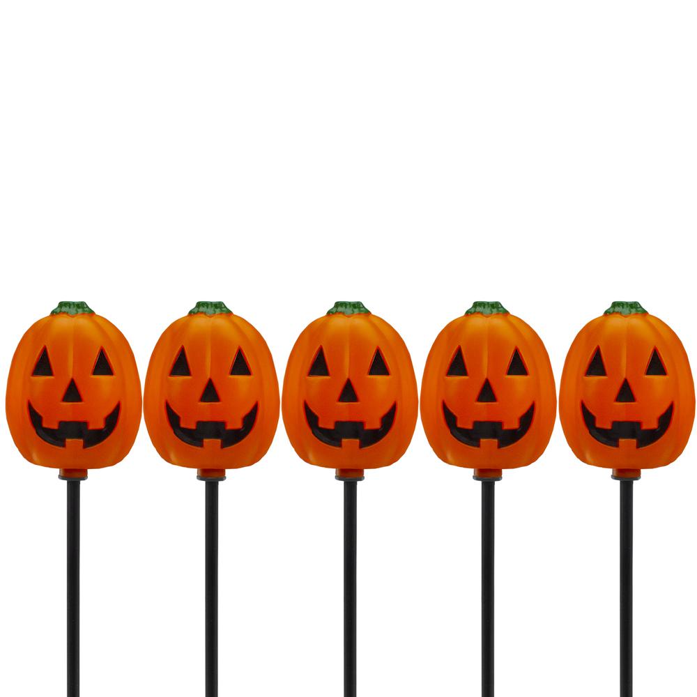 Set of 5 Jack-O-Lantern Shaped Halloween Pathway Markers - 3.75ft Black Wire. Picture 1