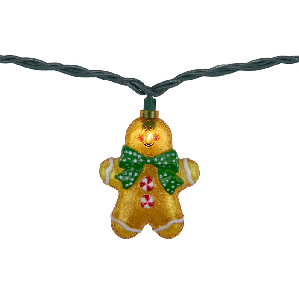 10ct Gingerbread Man Christmas Lights  Clear Lights  Green Wire. Picture 6