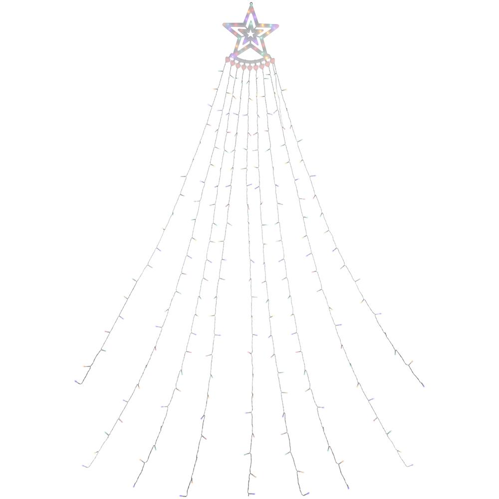 12.5' Multicolor LED Waterfall Light Tree Topper Outdoor Christmas Decor. Picture 1