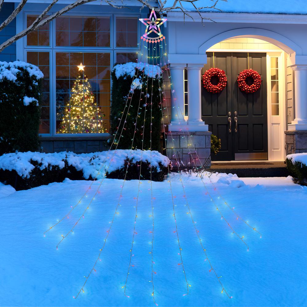 12.5' Multicolor LED Waterfall Light Tree Topper Outdoor Christmas Decor. Picture 2