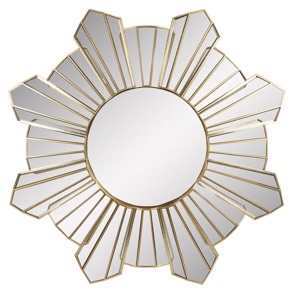 25" Gold and Silver Sunburst Wave Round Mirror Wall Decor. Picture 1