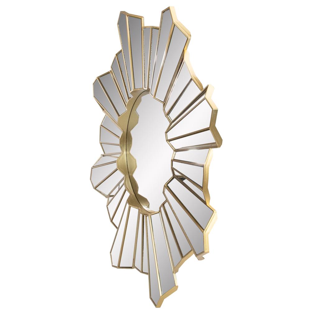 25" Gold and Silver Sunburst Wave Round Mirror Wall Decor. Picture 2