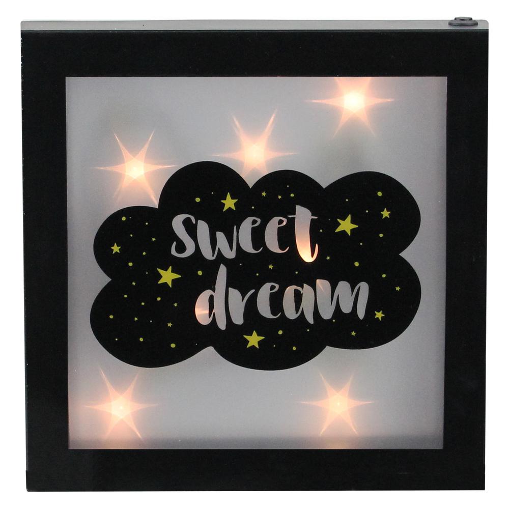 9" Battery Operated LED Lighted â€œSweet Dream" Cloud Framed Night Light Box. Picture 1