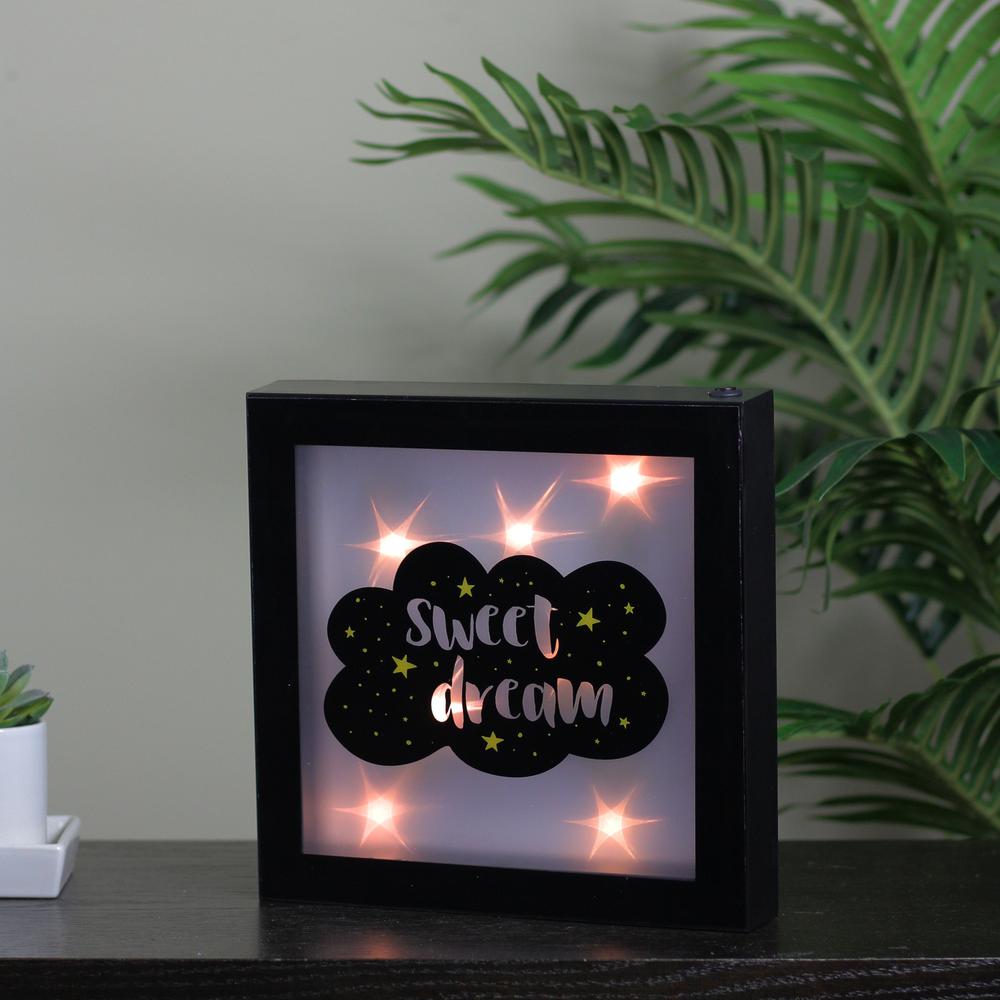 9" Battery Operated LED Lighted â€œSweet Dream" Cloud Framed Night Light Box. Picture 3