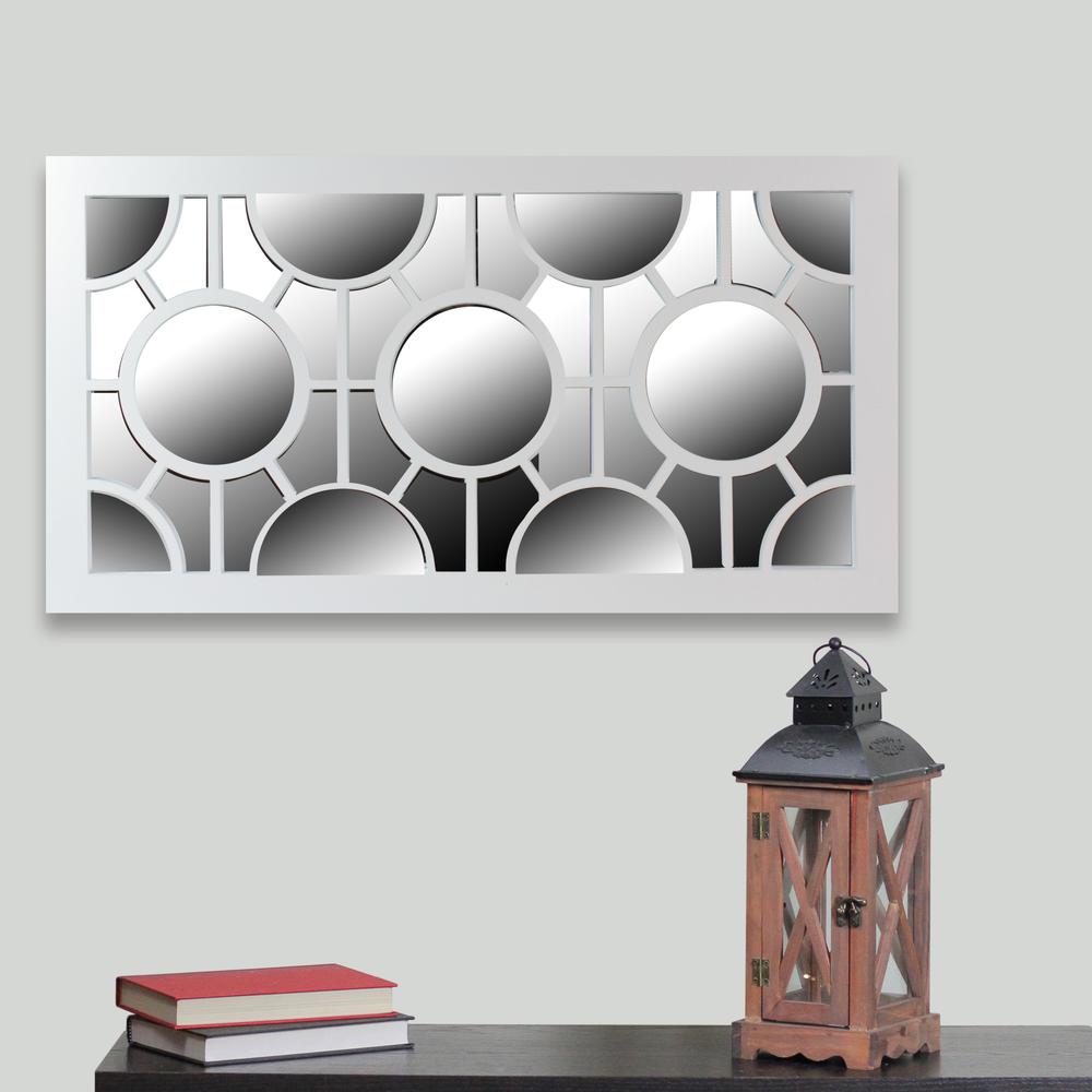 25.5" White Framed Rectangular Geometric Mirror Wall Decor. Picture 4