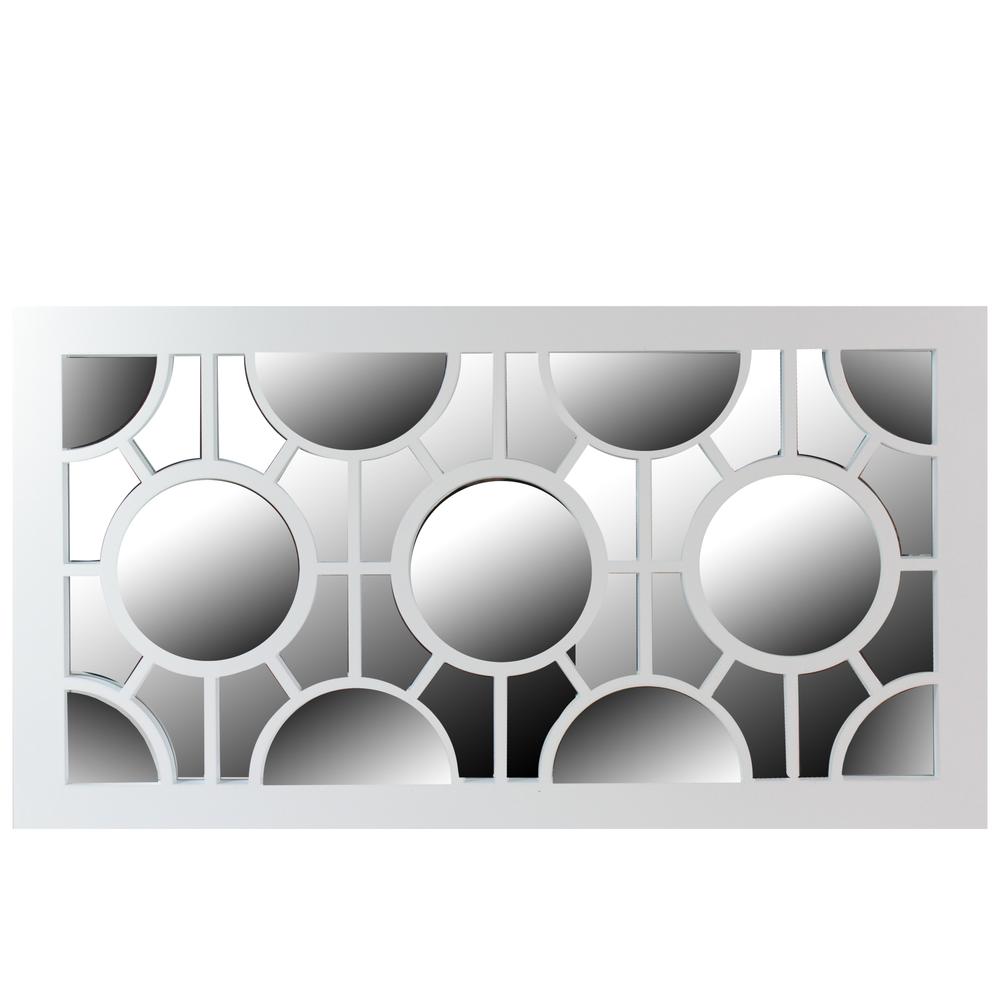 25.5" White Framed Rectangular Geometric Mirror Wall Decor. Picture 1
