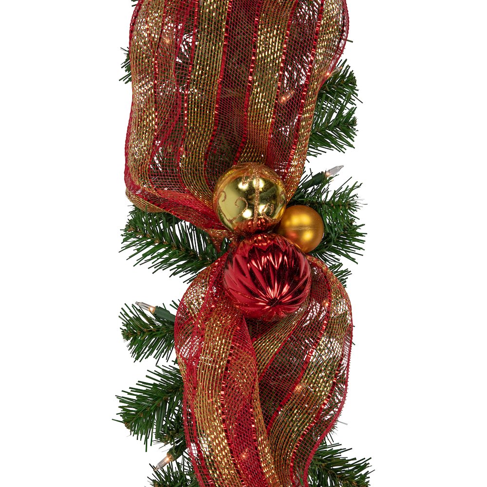 6ft Pre-Lit Decorated Red and Gold Artificial Christmas Garland  Clear Lights. Picture 3