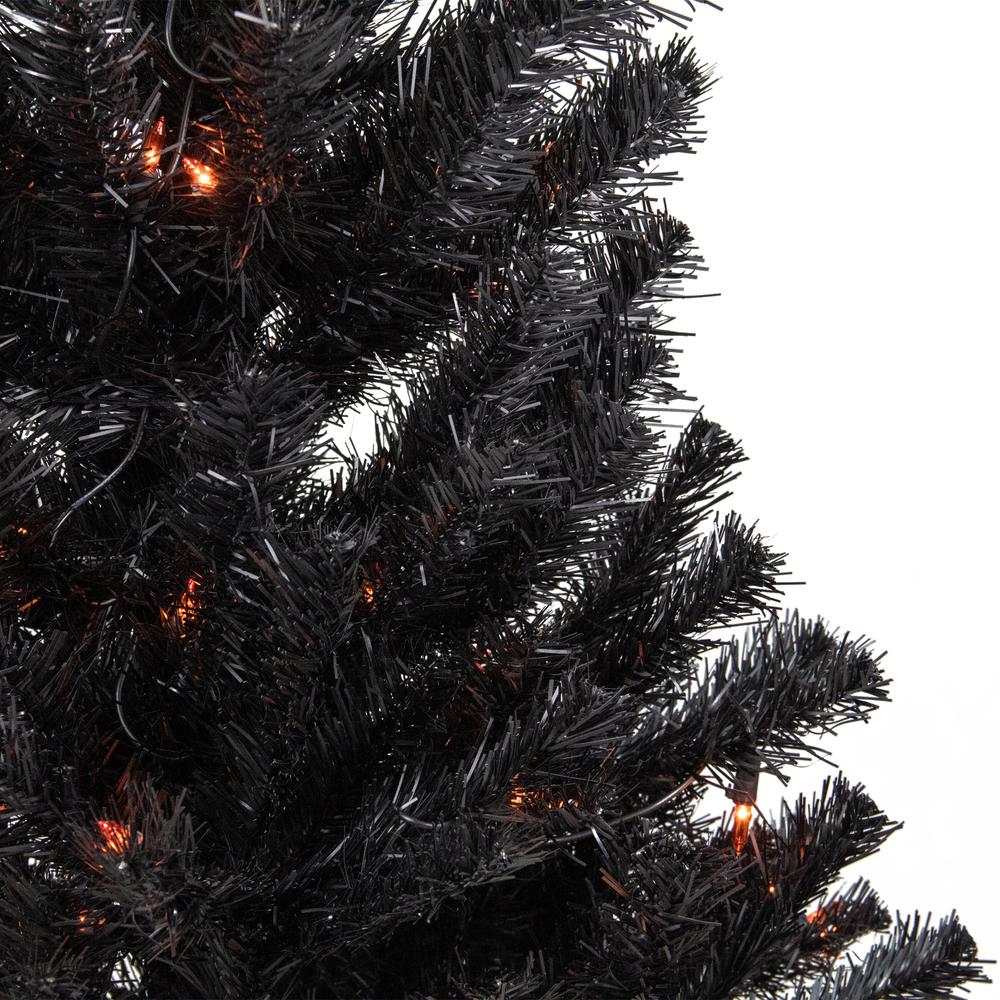 3ft Pre-Lit Black Noble Spruce Artificial Halloween Tree  Orange Lights. Picture 3