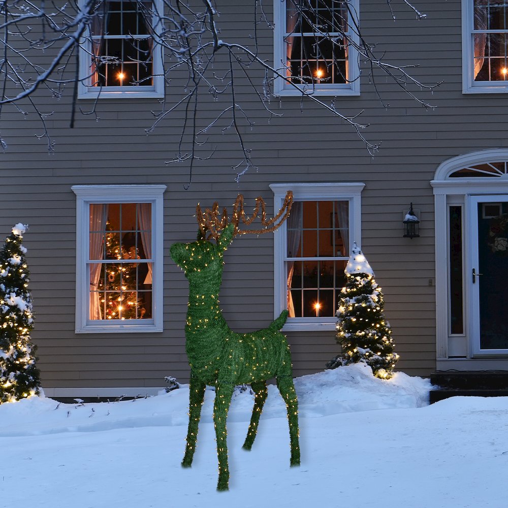 Standing Topiary Reindeer Outdoor Christmas Decoration - 6.5' - White LED Lights. Picture 2