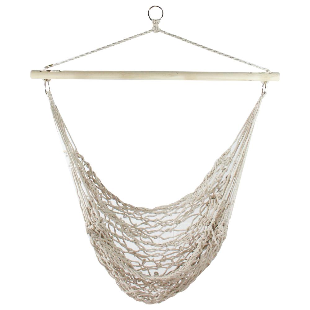 44" x 39" Natural Cotton Macrame Hammock Chair with Wooden Bar. Picture 1