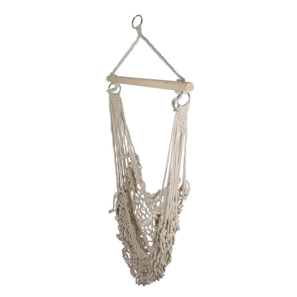 44" x 39" Natural Cotton Macrame Hammock Chair with Wooden Bar. Picture 2