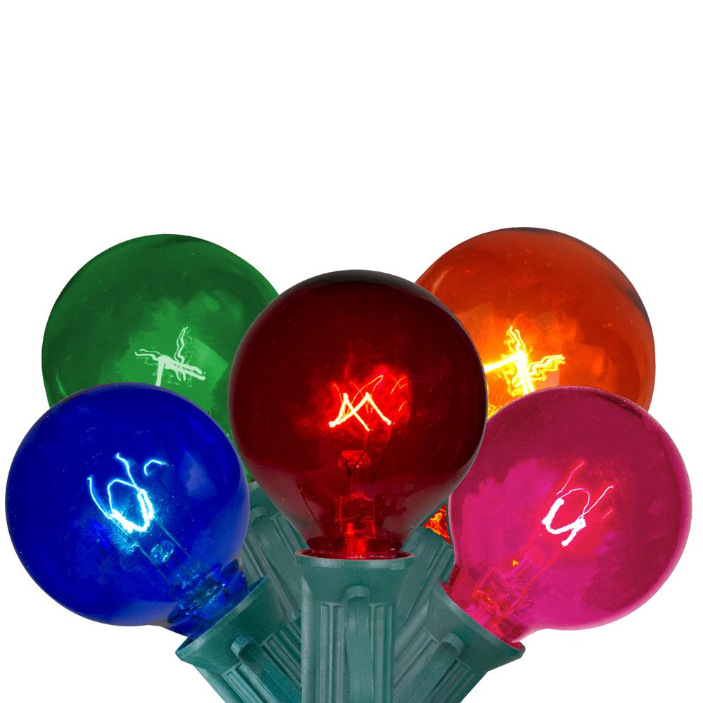 10 Multi-Color Transparent G40 Globe Christmas Lights - 9' Green Wire. Picture 1