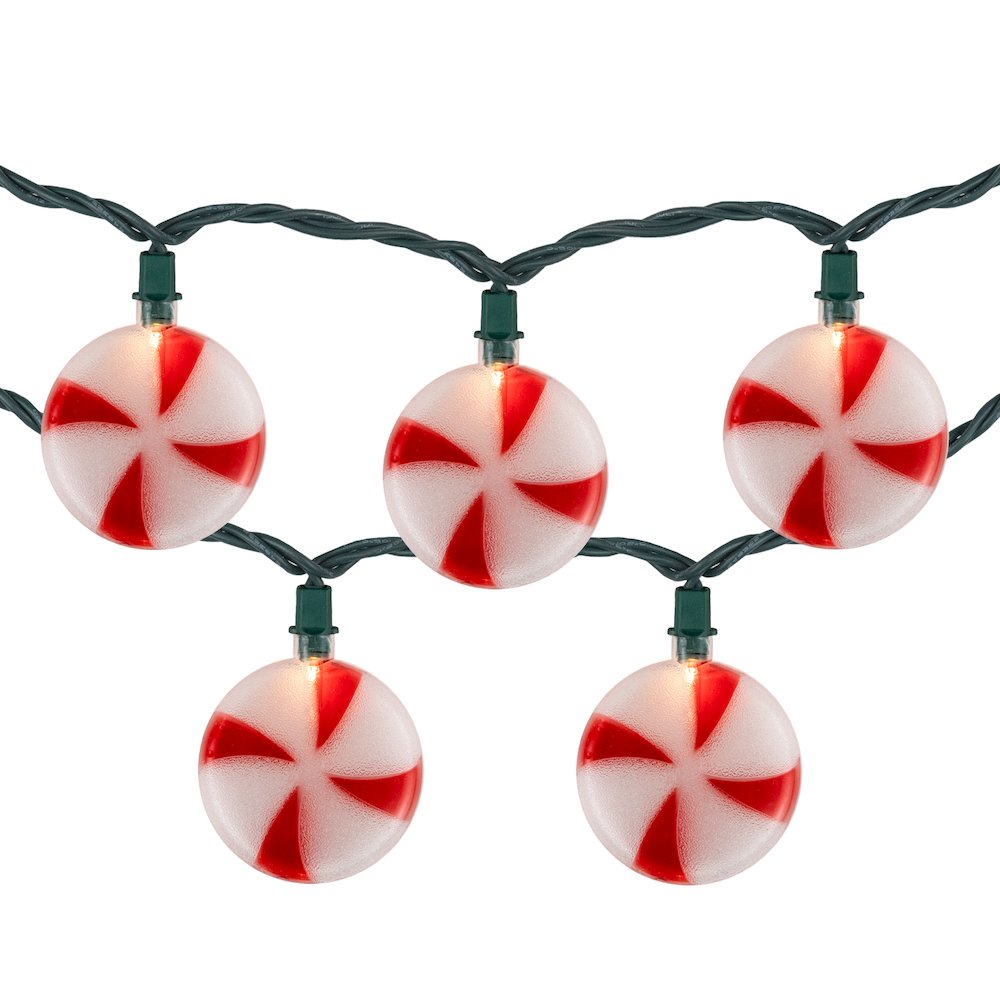 10-Count Peppermint Candies Christmas Lights - 6ft Green Wire. Picture 2