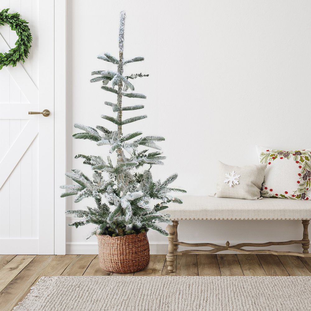 4.5' Green Flocked Nordmann Fir Artificial Christmas Tree - Unlit. Picture 2