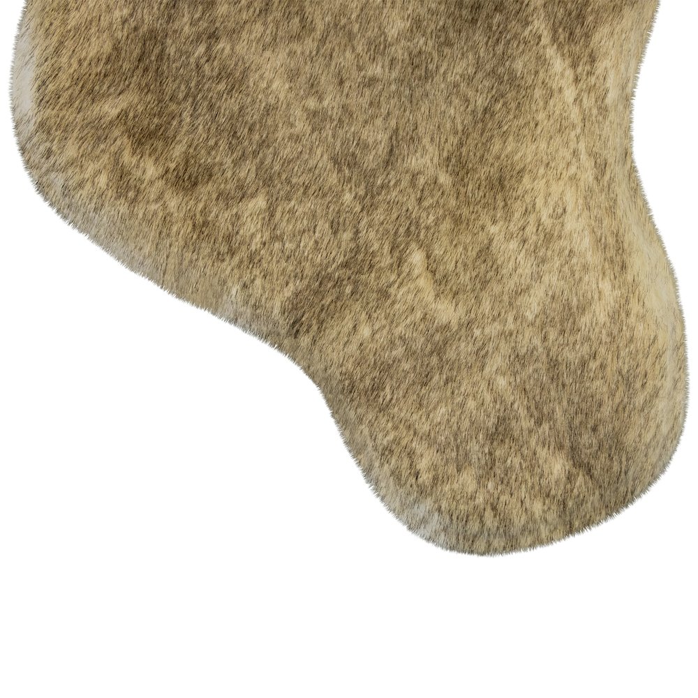 Faux Fur Christmas Stocking with Pom Poms - 20.5" - Beige and Brown. Picture 4