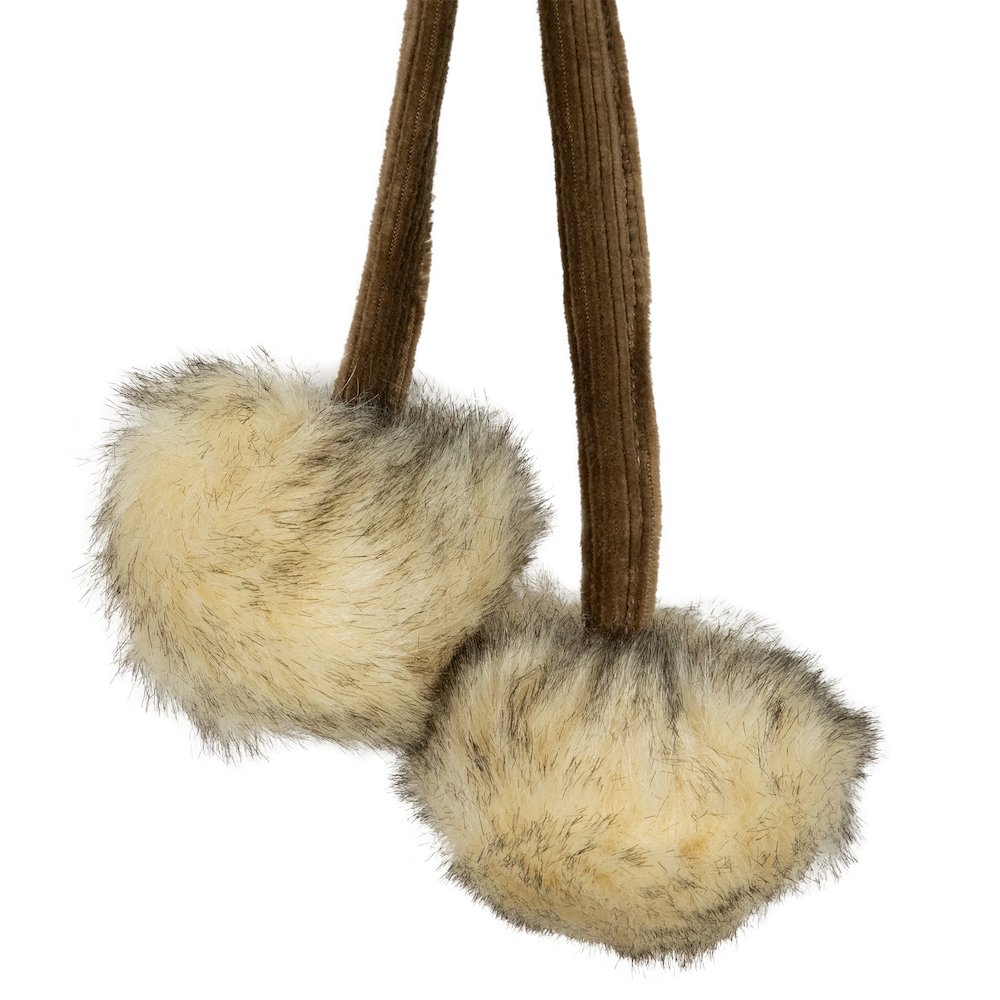 Faux Fur Christmas Stocking with Pom Poms - 20.5" - Beige and Brown. Picture 5