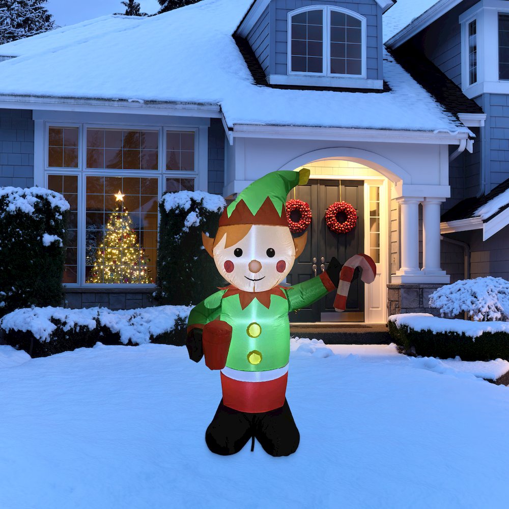 Lighted Inflatable Elf Outdoor Christmas Decoration - 4.25'. Picture 1
