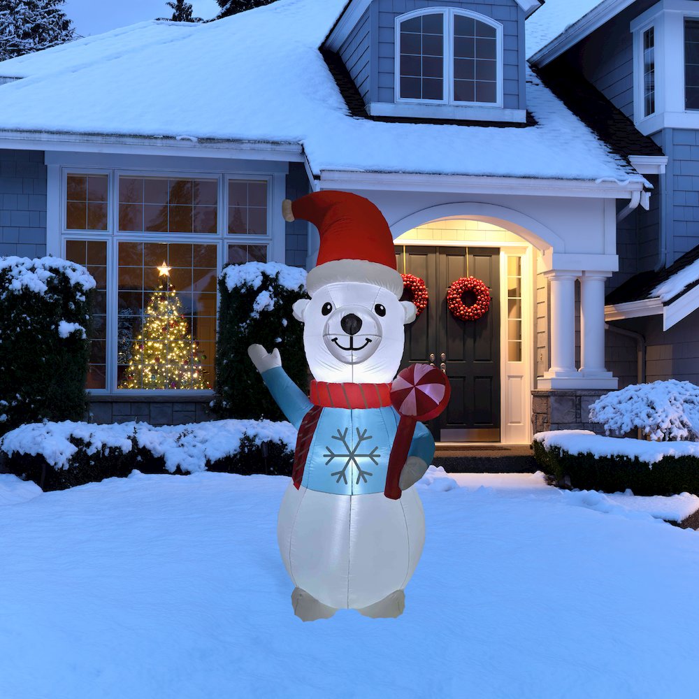 LED Lighted Inflatable Polar Bear Outdoor Christmas Decoration - 8.25'. Picture 1