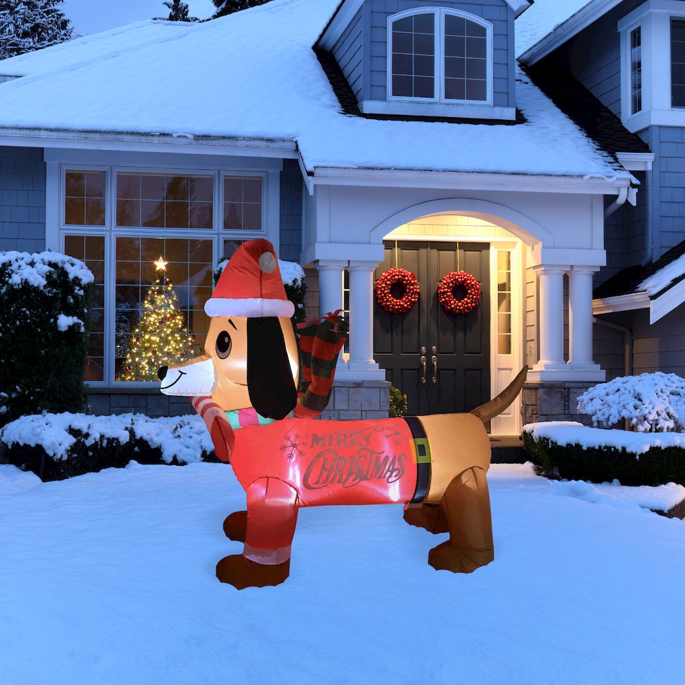 LED Lighted Inflatable Dachshund Dog Outdoor Christmas Decoration - 4.25'. Picture 1