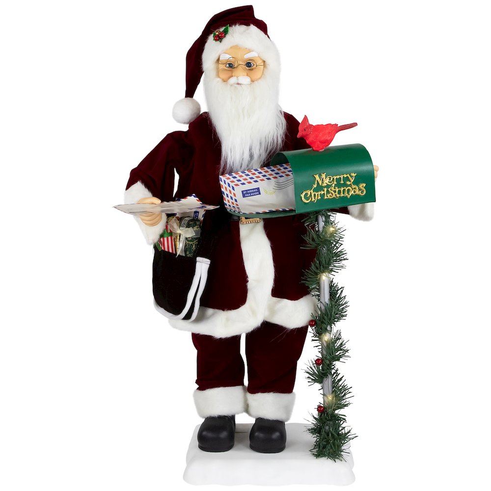 Musical Santa Claus Figure with Lighted "Merry Christmas" Mailbox - 30". Picture 2
