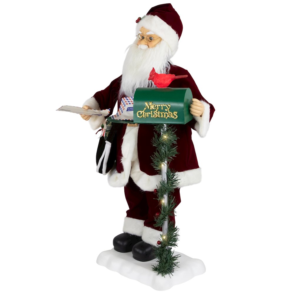 Musical Santa Claus Figure with Lighted "Merry Christmas" Mailbox - 30". Picture 3