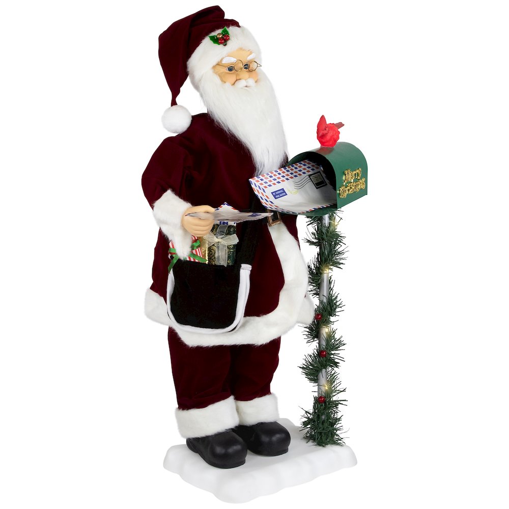 Musical Santa Claus Figure with Lighted "Merry Christmas" Mailbox - 30". Picture 4
