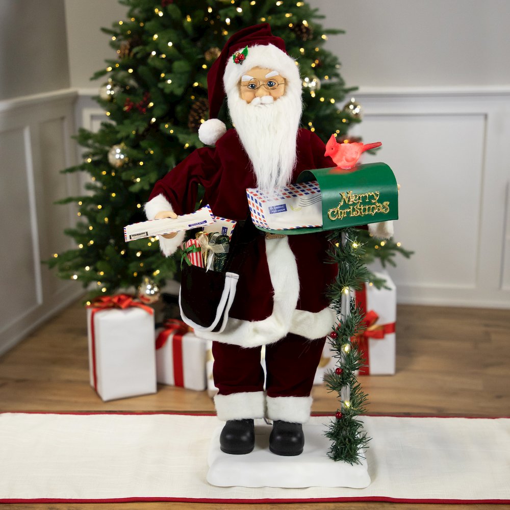 Musical Santa Claus Figure with Lighted "Merry Christmas" Mailbox - 30". Picture 1