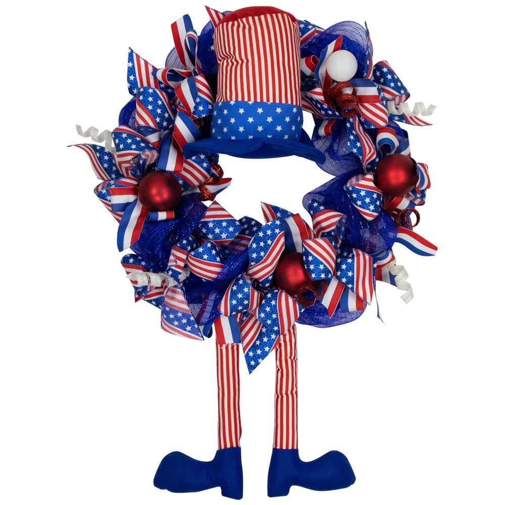 Patriotic Hat with Legs Deco Mesh Wreath - 24". Picture 3