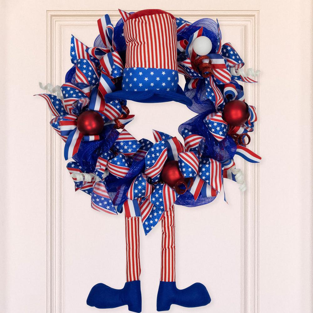 Patriotic Hat with Legs Deco Mesh Wreath - 24". Picture 1