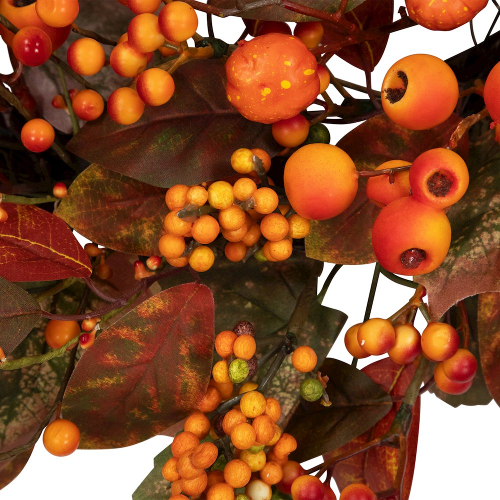 Gourds and Berries Artificial Fall Harvest Wreath Orange and Green - Unlit. Picture 5