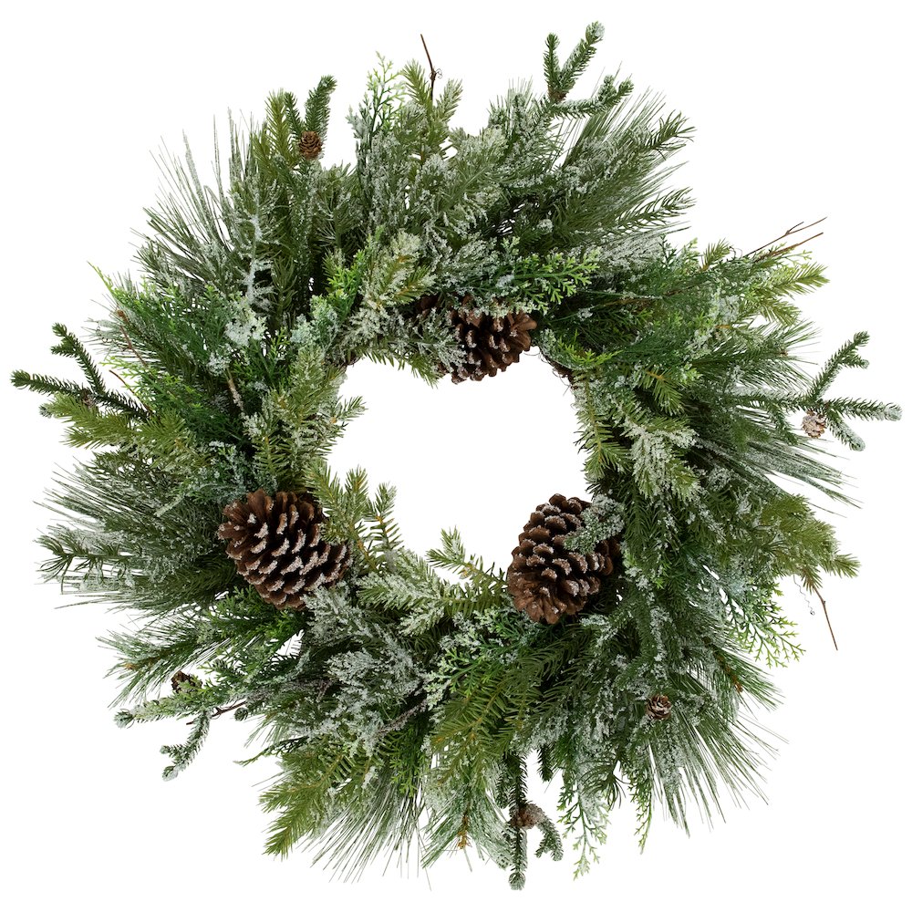 Frosted Mixed Pine and Cedar Artificial Christmas Wreath - 28" - Unlit. Picture 1