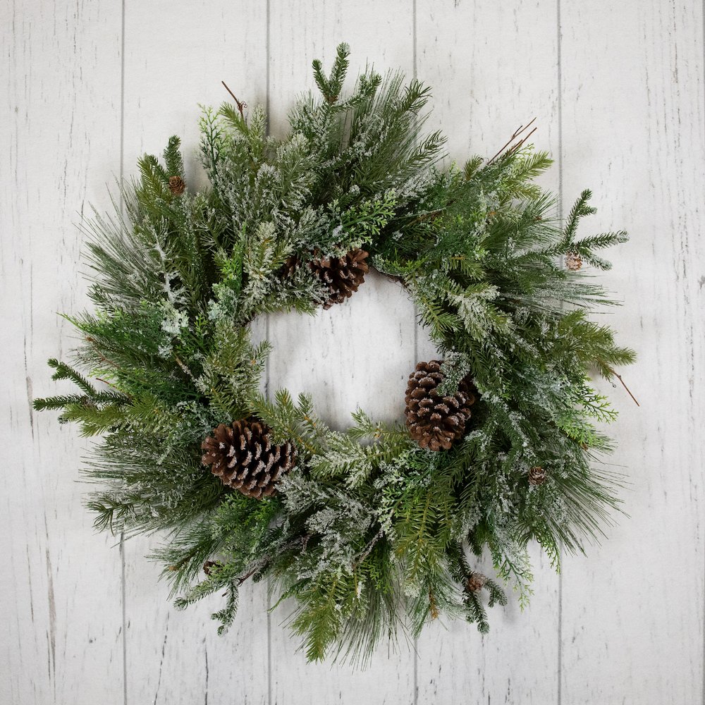 Frosted Mixed Pine and Cedar Artificial Christmas Wreath - 28" - Unlit. Picture 4