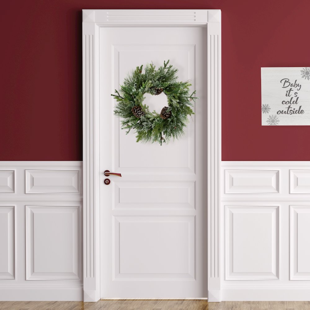 Frosted Mixed Pine and Cedar Artificial Christmas Wreath - 28" - Unlit. Picture 3