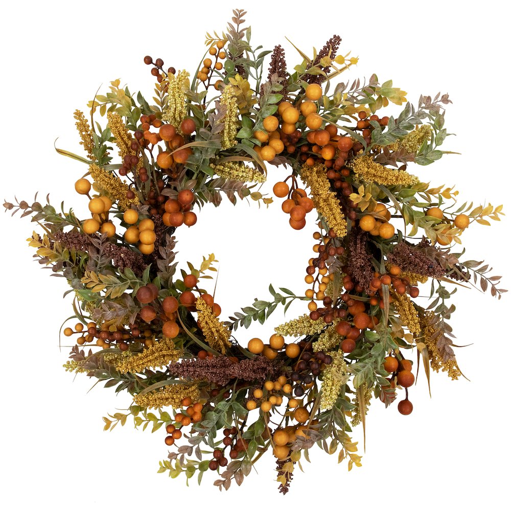 Mixed Foliage and Berries Artificial Fall Harvest Wreath - 24" - Unlit. Picture 1
